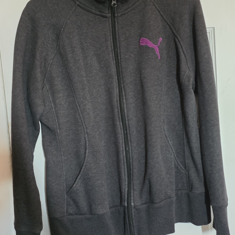 Puma Gray Zip-Up Jacket with Purple Logo